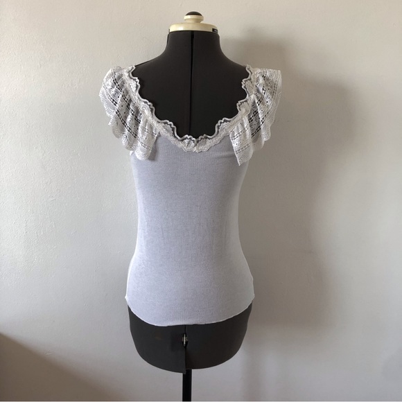 🎀 5/$25 Zara white lace trim rib knit top sz S - Picture 5 of 12